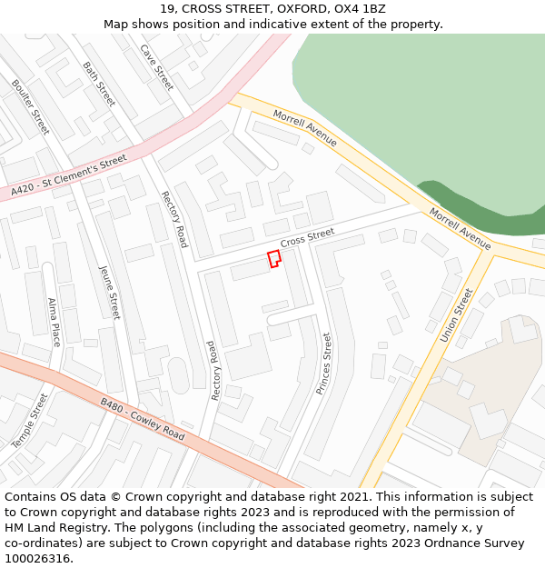 19, CROSS STREET, OXFORD, OX4 1BZ: Location map and indicative extent of plot