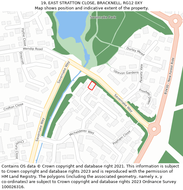 19, EAST STRATTON CLOSE, BRACKNELL, RG12 0XY: Location map and indicative extent of plot