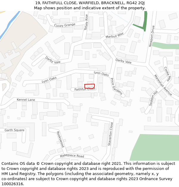 19, FAITHFULL CLOSE, WARFIELD, BRACKNELL, RG42 2QJ: Location map and indicative extent of plot