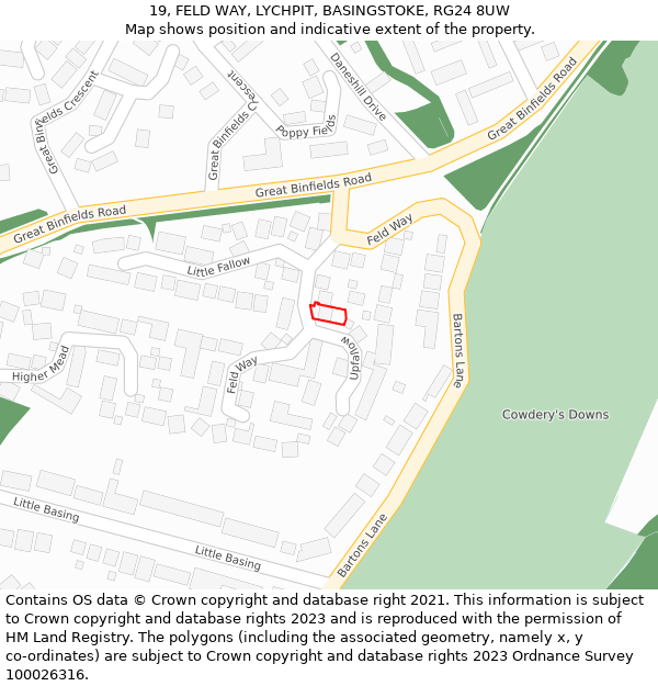 19, FELD WAY, LYCHPIT, BASINGSTOKE, RG24 8UW: Location map and indicative extent of plot