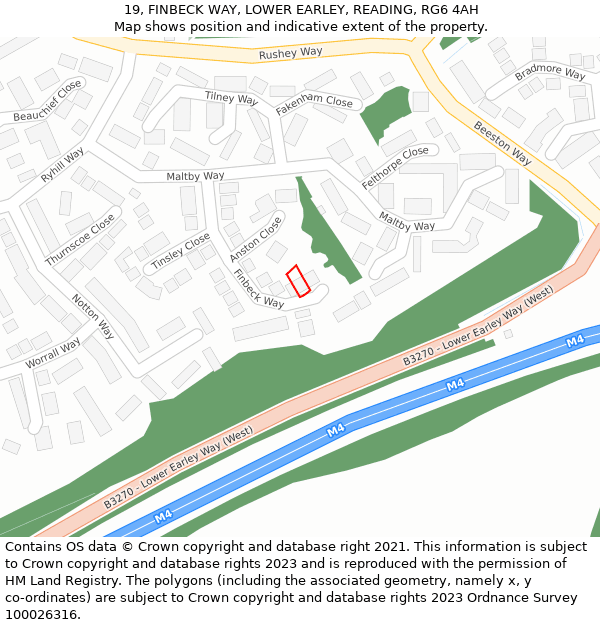 19, FINBECK WAY, LOWER EARLEY, READING, RG6 4AH: Location map and indicative extent of plot