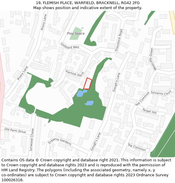 19, FLEMISH PLACE, WARFIELD, BRACKNELL, RG42 2FG: Location map and indicative extent of plot