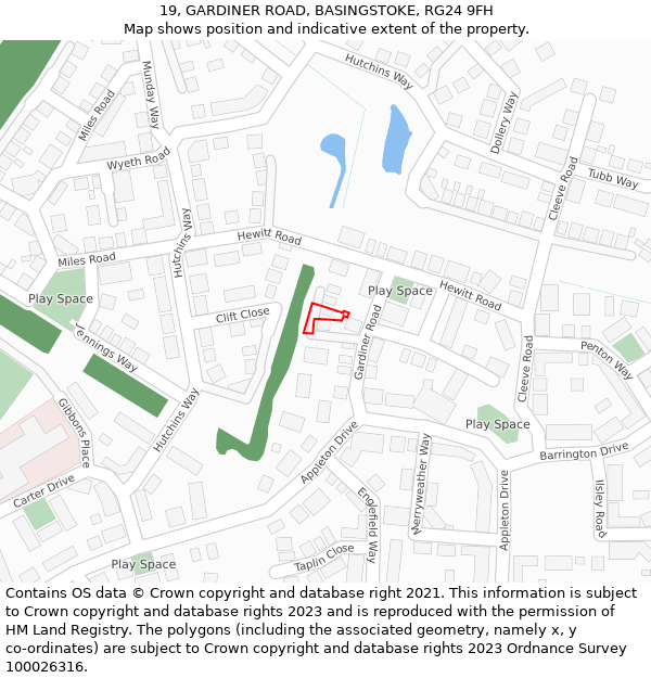 19, GARDINER ROAD, BASINGSTOKE, RG24 9FH: Location map and indicative extent of plot