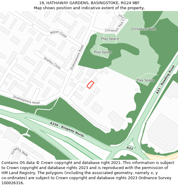 19, HATHAWAY GARDENS, BASINGSTOKE, RG24 9BF: Location map and indicative extent of plot