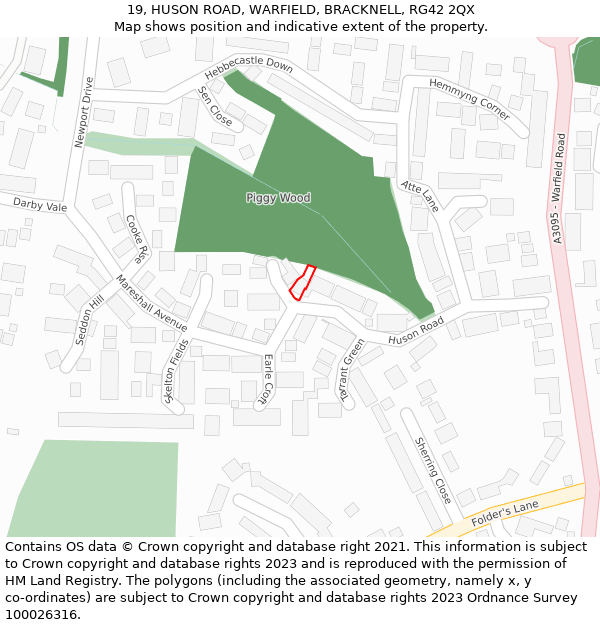 19, HUSON ROAD, WARFIELD, BRACKNELL, RG42 2QX: Location map and indicative extent of plot