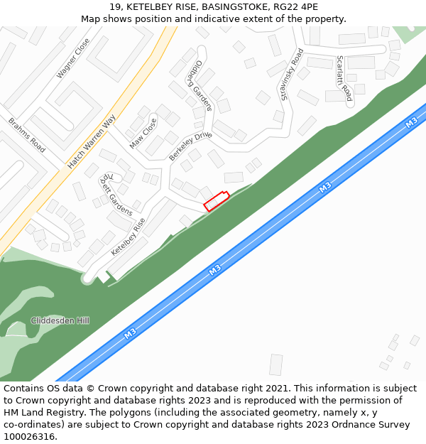 19, KETELBEY RISE, BASINGSTOKE, RG22 4PE: Location map and indicative extent of plot