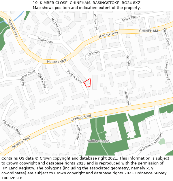 19, KIMBER CLOSE, CHINEHAM, BASINGSTOKE, RG24 8XZ: Location map and indicative extent of plot