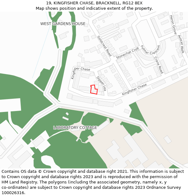 19, KINGFISHER CHASE, BRACKNELL, RG12 8EX: Location map and indicative extent of plot