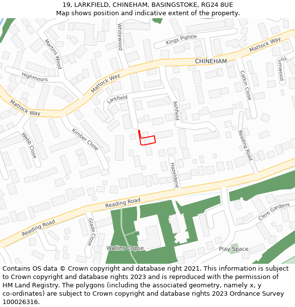 19, LARKFIELD, CHINEHAM, BASINGSTOKE, RG24 8UE: Location map and indicative extent of plot