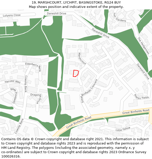 19, MARSHCOURT, LYCHPIT, BASINGSTOKE, RG24 8UY: Location map and indicative extent of plot