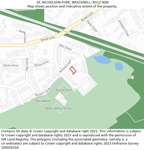 19, NICHOLSON PARK, BRACKNELL, RG12 9QN: Location map and indicative extent of plot