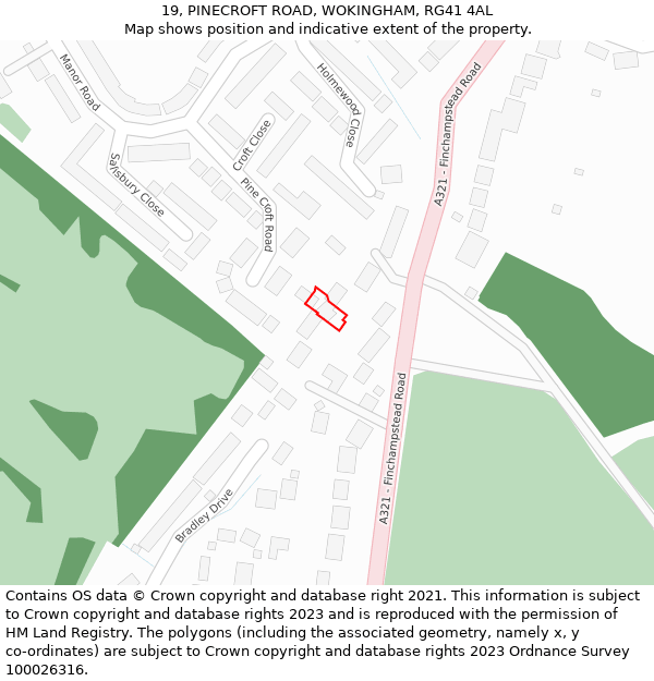 19, PINECROFT ROAD, WOKINGHAM, RG41 4AL: Location map and indicative extent of plot
