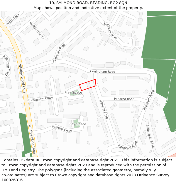 19, SALMOND ROAD, READING, RG2 8QN: Location map and indicative extent of plot
