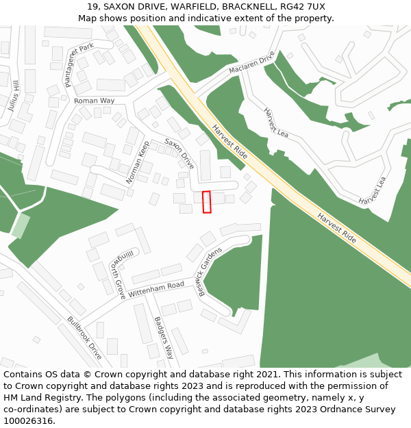 19, SAXON DRIVE, WARFIELD, BRACKNELL, RG42 7UX: Location map and indicative extent of plot