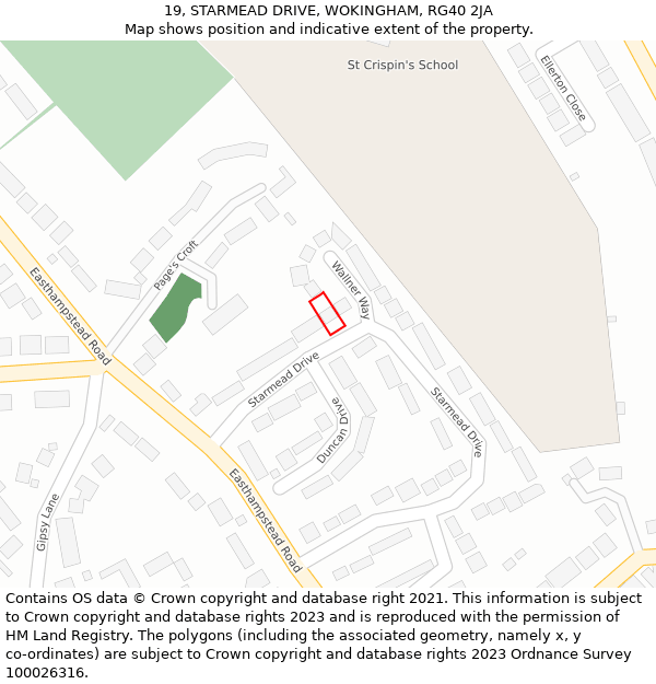 19, STARMEAD DRIVE, WOKINGHAM, RG40 2JA: Location map and indicative extent of plot