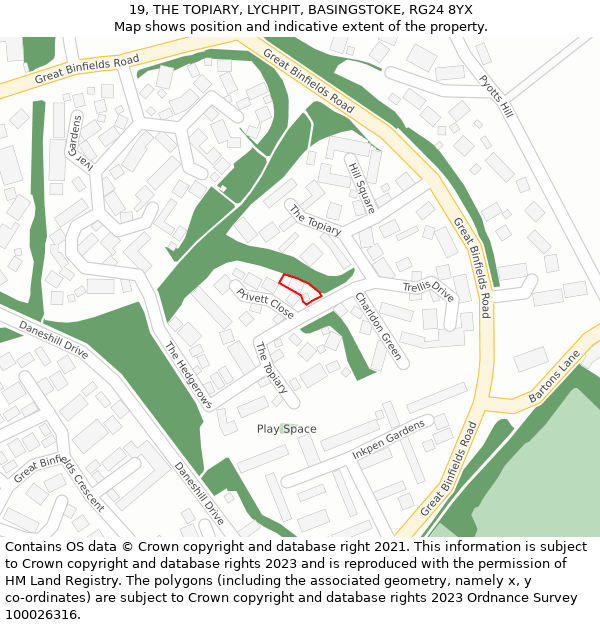 19, THE TOPIARY, LYCHPIT, BASINGSTOKE, RG24 8YX: Location map and indicative extent of plot