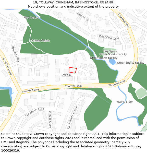 19, TOLLWAY, CHINEHAM, BASINGSTOKE, RG24 8RJ: Location map and indicative extent of plot