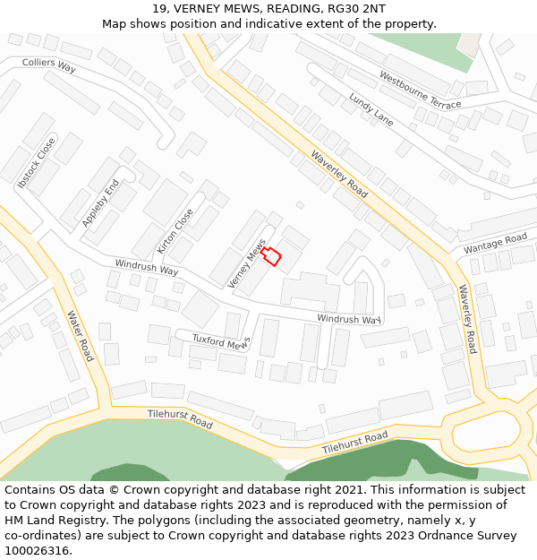 19, VERNEY MEWS, READING, RG30 2NT: Location map and indicative extent of plot