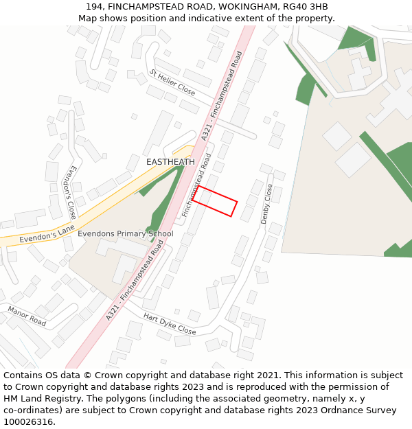 194, FINCHAMPSTEAD ROAD, WOKINGHAM, RG40 3HB: Location map and indicative extent of plot