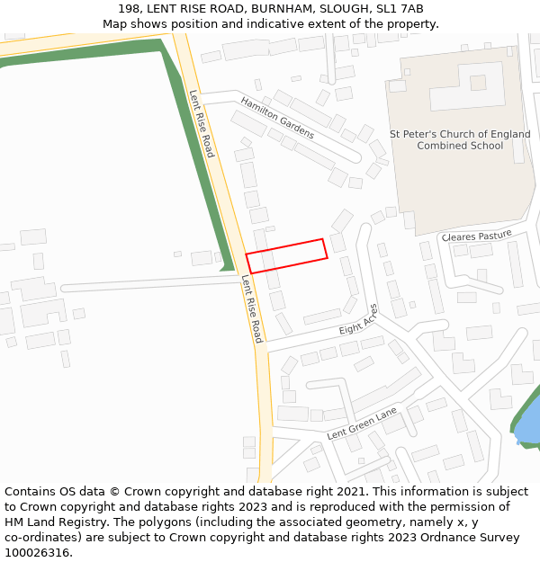 198, LENT RISE ROAD, BURNHAM, SLOUGH, SL1 7AB: Location map and indicative extent of plot