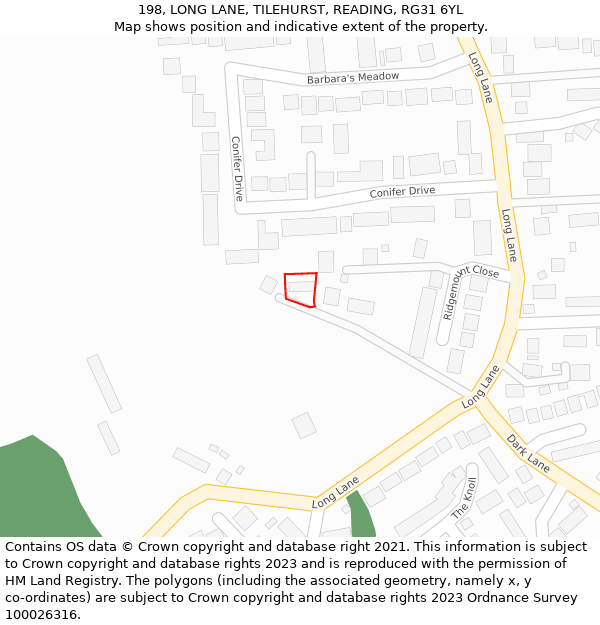 198, LONG LANE, TILEHURST, READING, RG31 6YL: Location map and indicative extent of plot