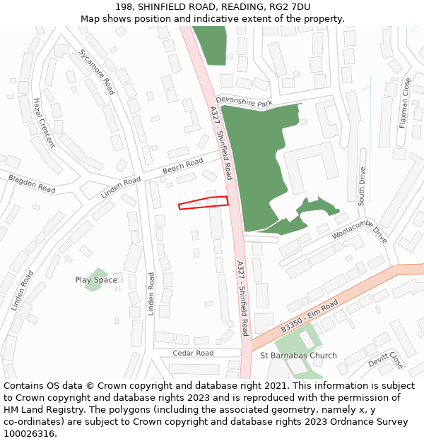 198, SHINFIELD ROAD, READING, RG2 7DU: Location map and indicative extent of plot