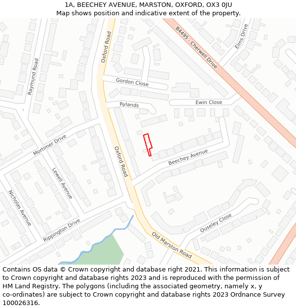 1A, BEECHEY AVENUE, MARSTON, OXFORD, OX3 0JU: Location map and indicative extent of plot