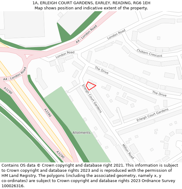 1A, ERLEIGH COURT GARDENS, EARLEY, READING, RG6 1EH: Location map and indicative extent of plot