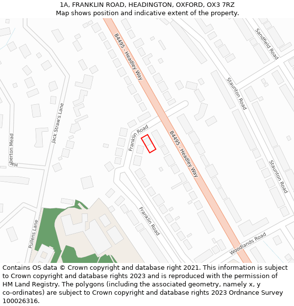 1A, FRANKLIN ROAD, HEADINGTON, OXFORD, OX3 7RZ: Location map and indicative extent of plot