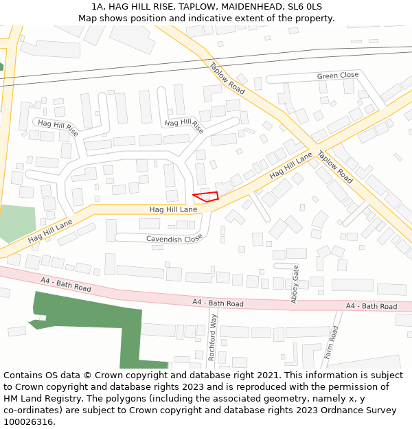 1A, HAG HILL RISE, TAPLOW, MAIDENHEAD, SL6 0LS: Location map and indicative extent of plot