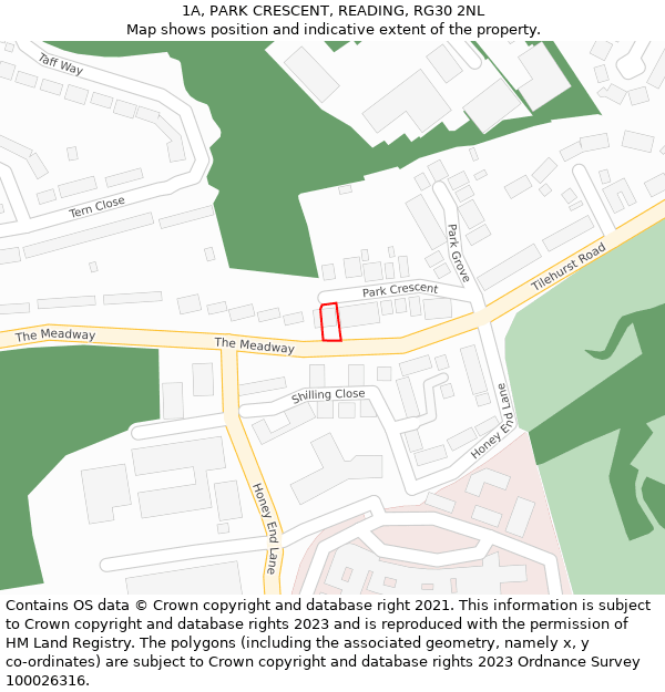 1A, PARK CRESCENT, READING, RG30 2NL: Location map and indicative extent of plot