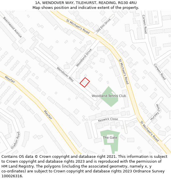 1A, WENDOVER WAY, TILEHURST, READING, RG30 4RU: Location map and indicative extent of plot