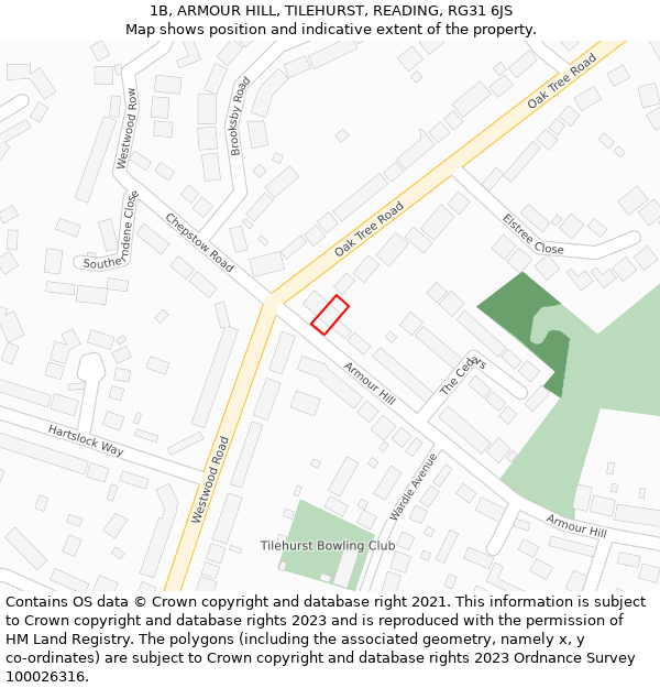 1B, ARMOUR HILL, TILEHURST, READING, RG31 6JS: Location map and indicative extent of plot