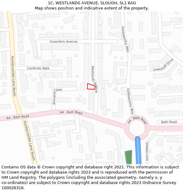 1C, WESTLANDS AVENUE, SLOUGH, SL1 6AG: Location map and indicative extent of plot