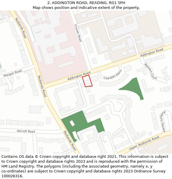 2, ADDINGTON ROAD, READING, RG1 5PH: Location map and indicative extent of plot