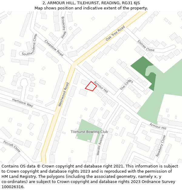 2, ARMOUR HILL, TILEHURST, READING, RG31 6JS: Location map and indicative extent of plot