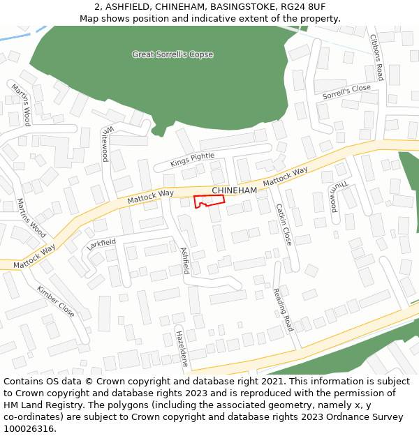 2, ASHFIELD, CHINEHAM, BASINGSTOKE, RG24 8UF: Location map and indicative extent of plot