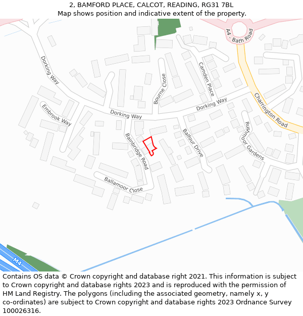 2, BAMFORD PLACE, CALCOT, READING, RG31 7BL: Location map and indicative extent of plot