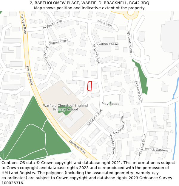 2, BARTHOLOMEW PLACE, WARFIELD, BRACKNELL, RG42 3DQ: Location map and indicative extent of plot
