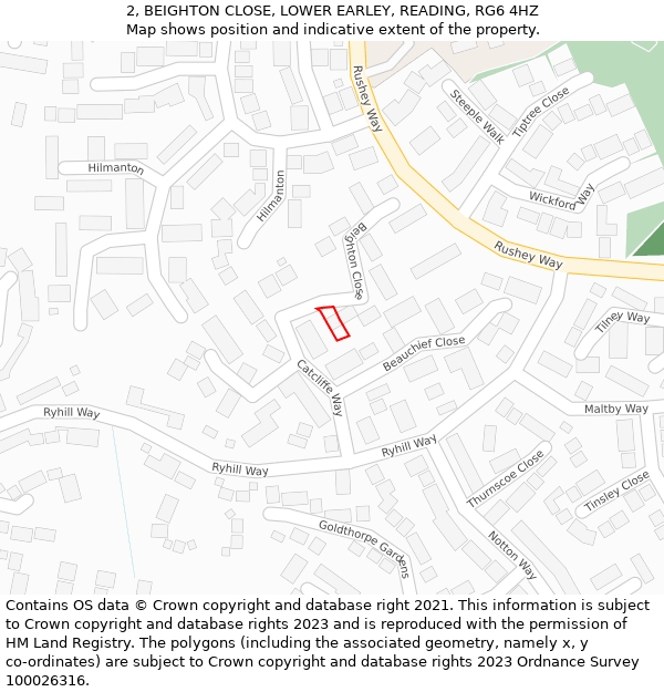 2, BEIGHTON CLOSE, LOWER EARLEY, READING, RG6 4HZ: Location map and indicative extent of plot