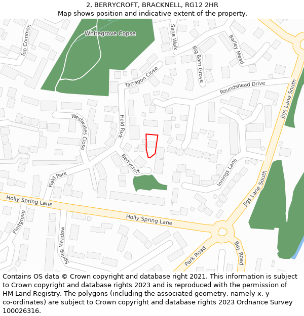 2, BERRYCROFT, BRACKNELL, RG12 2HR: Location map and indicative extent of plot