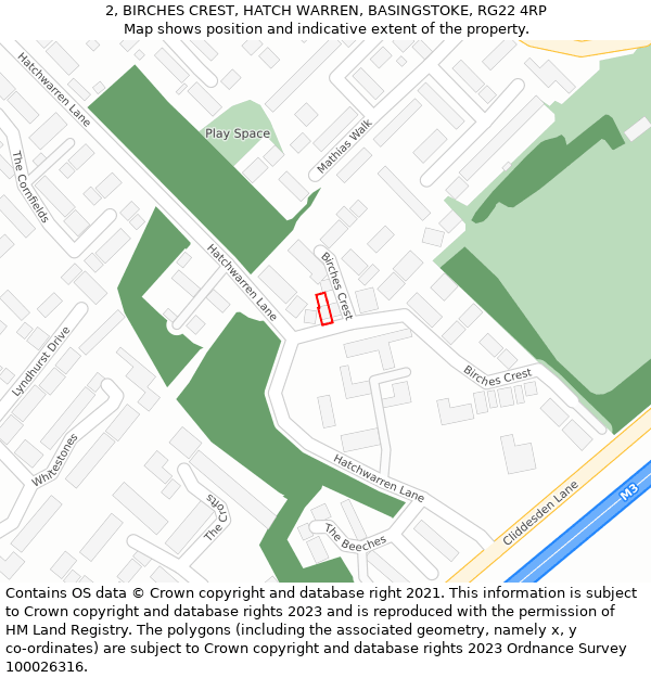 2, BIRCHES CREST, HATCH WARREN, BASINGSTOKE, RG22 4RP: Location map and indicative extent of plot