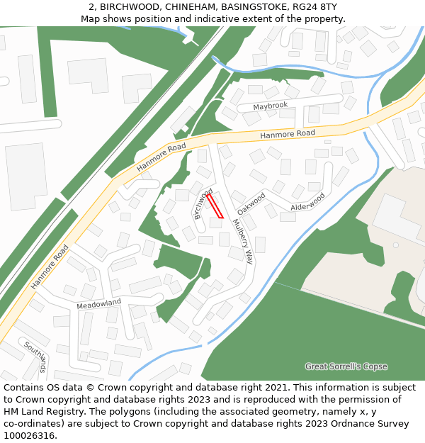 2, BIRCHWOOD, CHINEHAM, BASINGSTOKE, RG24 8TY: Location map and indicative extent of plot