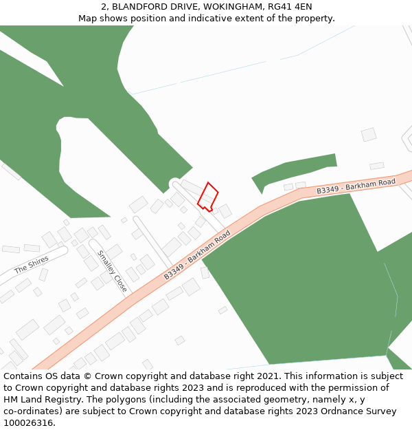 2, BLANDFORD DRIVE, WOKINGHAM, RG41 4EN: Location map and indicative extent of plot