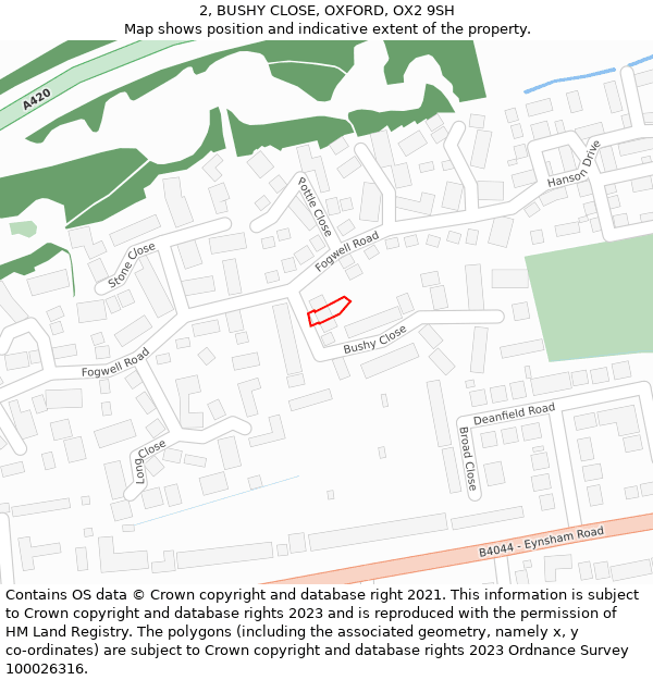 2, BUSHY CLOSE, OXFORD, OX2 9SH: Location map and indicative extent of plot