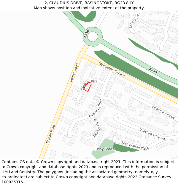 2, CLAUDIUS DRIVE, BASINGSTOKE, RG23 8HY: Location map and indicative extent of plot