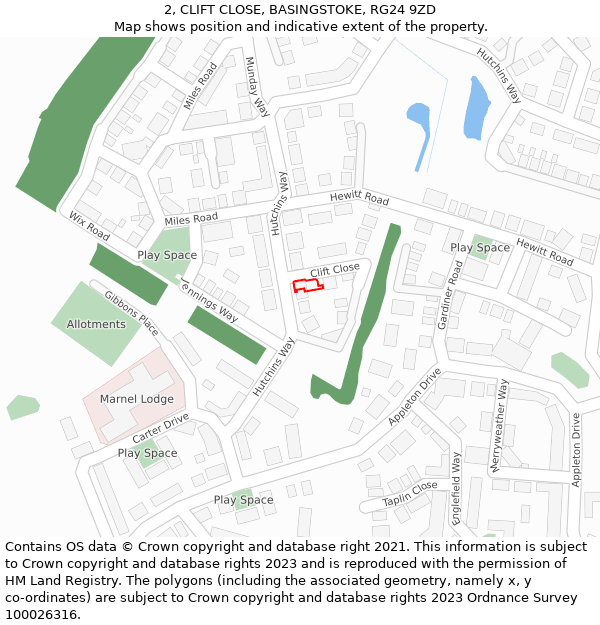 2, CLIFT CLOSE, BASINGSTOKE, RG24 9ZD: Location map and indicative extent of plot