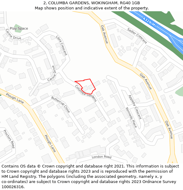 2, COLUMBA GARDENS, WOKINGHAM, RG40 1GB: Location map and indicative extent of plot