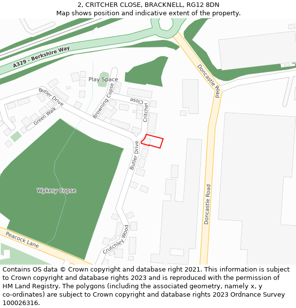 2, CRITCHER CLOSE, BRACKNELL, RG12 8DN: Location map and indicative extent of plot