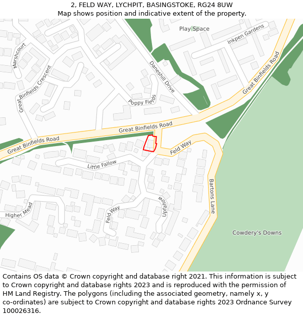 2, FELD WAY, LYCHPIT, BASINGSTOKE, RG24 8UW: Location map and indicative extent of plot